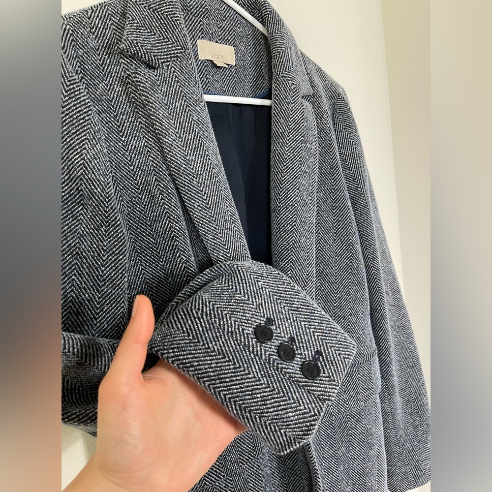 LOFT Navy Houndstooth Chevron Tweed Blazer Jacket Suit Women’s Size 6 - Picture 5 of 13